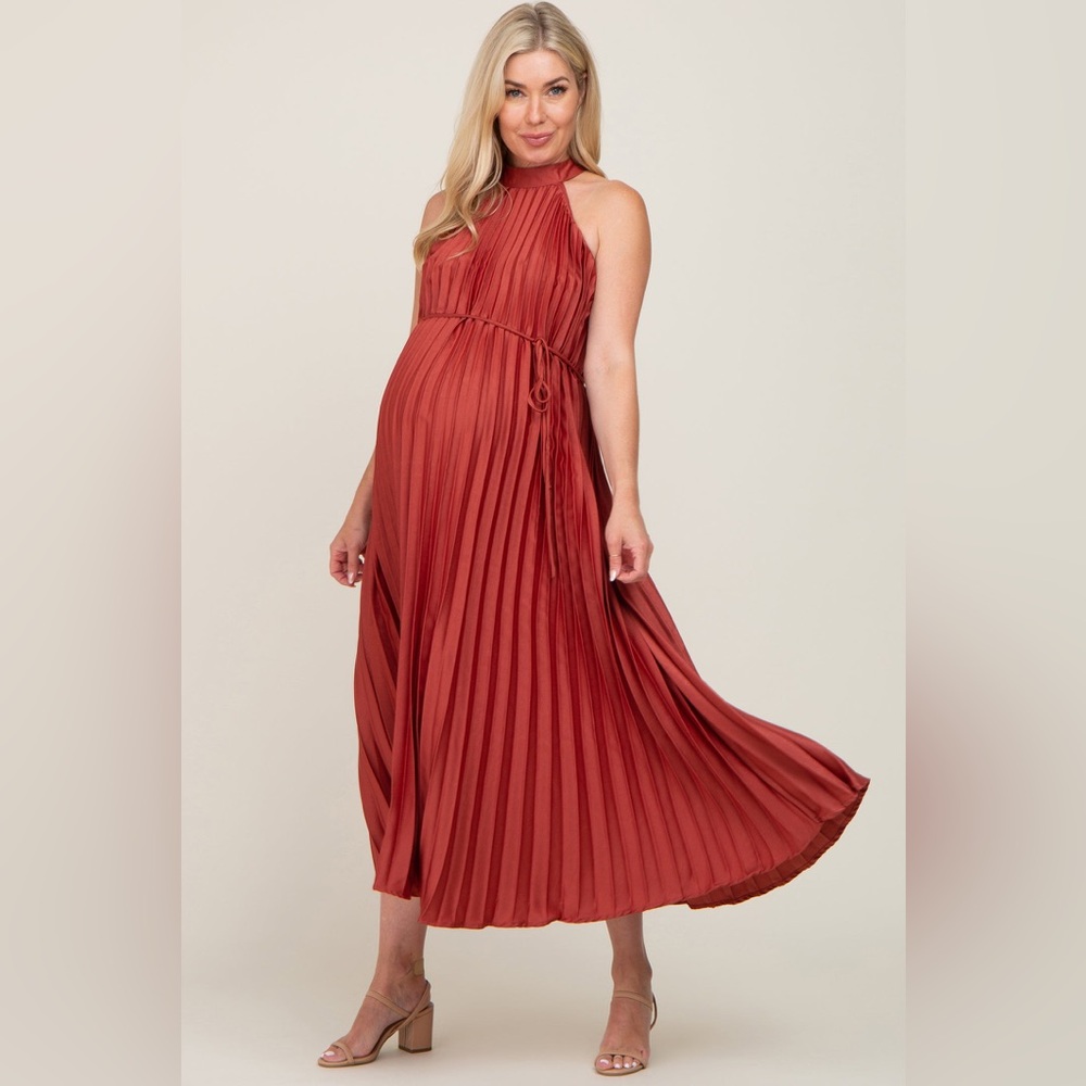 Pinkblush pleated halter midi nwot